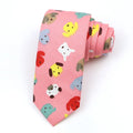 Men's narrow cotton bow tie in a cartoon print with an adjustable knot, shown in a selection of colours.