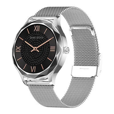 DT86 smart watch bracelet with 1.09-inch LTPS LCD screen and silicone strap in steel gold