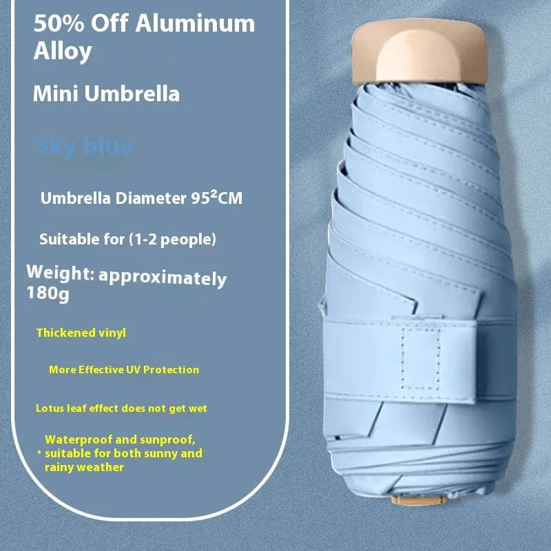 Compact 5-fold manual sun umbrella with gradient vinyl canopy in a choice of eight colours.