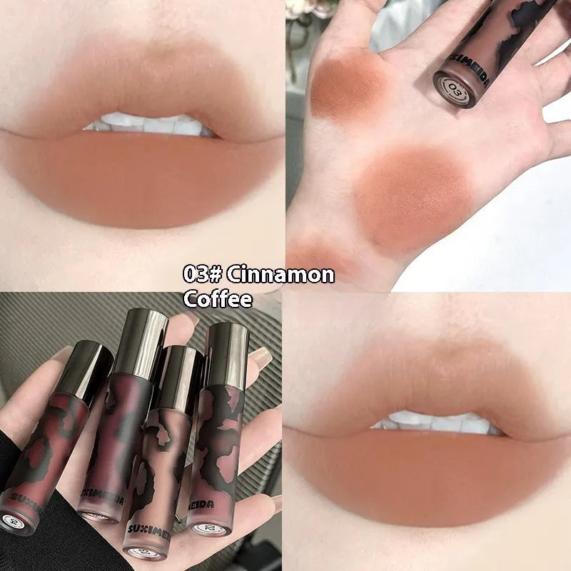 Lava Secret Matte Lip Mud Lipstick tube in one of five colours: Orange Brown Coffee, Cool Gray, Cinnamon Coffee, Jujube Red, or Smoked Purple.