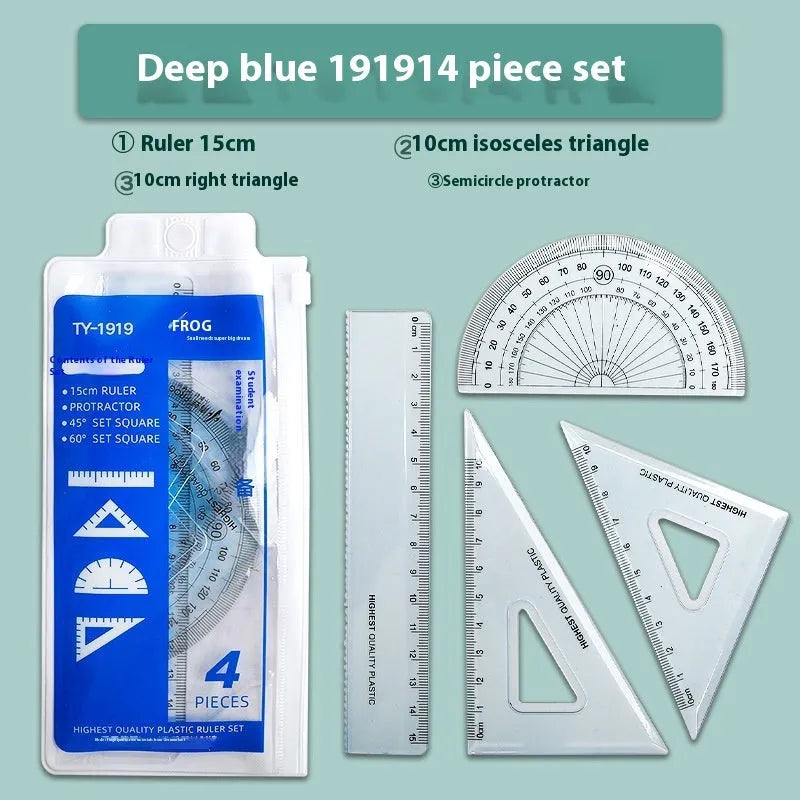 Youpai transparent acrylic drawing ruler set showing square, protractor, and rulers for geometric drawing