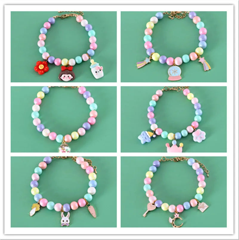 Macaron-coloured pet headdress and necklace set with resin charms in six designs for cats and dogs