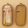 Transparent mesh square pen case with solid colour panels showing pens inside, available in multiple colour combinations