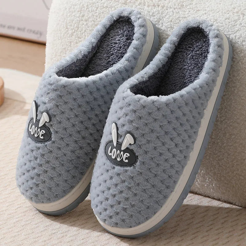 Women's plush rabbit plaid house slipper with thick sole, shown in a solid colour option.