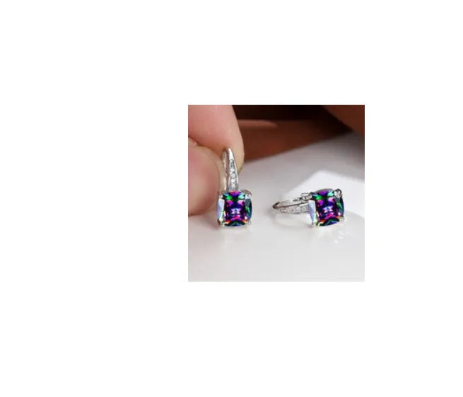 Square geometric moissanite ear clip in gold electroplated finish with quadrilateral design