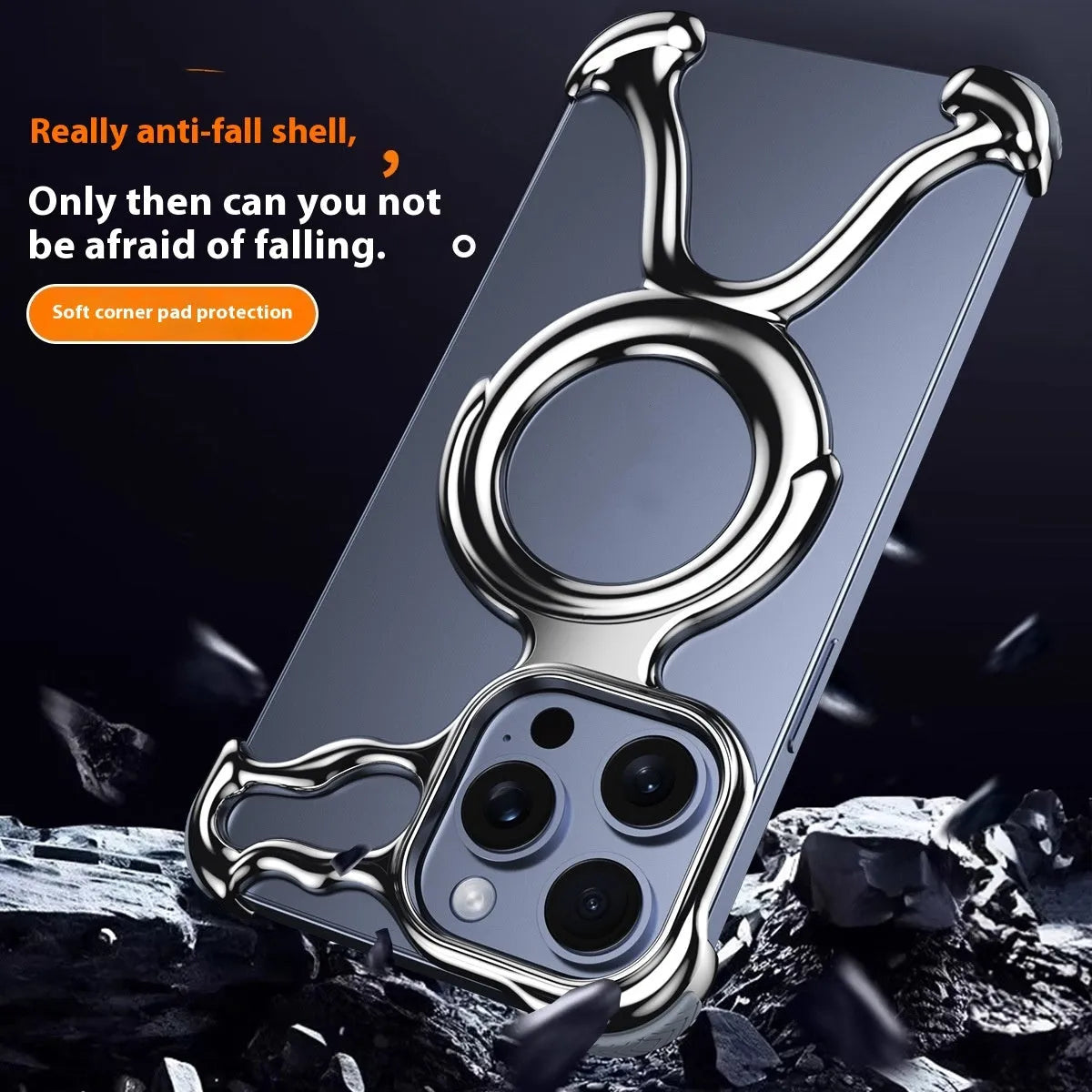 Drop-resistant hollow phone case for Apple iPhone with electroplated PC finish in titanium gray