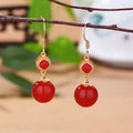 Southern red agate round beads earrings with S925 silver and jasper inlay on copper electroplated base, geometric design, one pair.