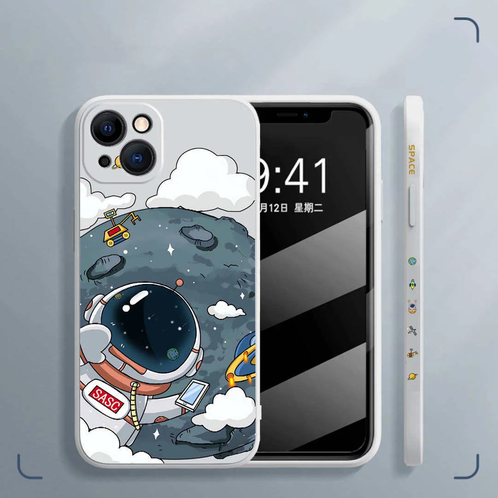 Rubik's Cube TPU phone case with side astronaut cartoon design for iPhone