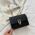 Women's crossbody bag with diamond lattice chain strap in black, white or green minimalist design