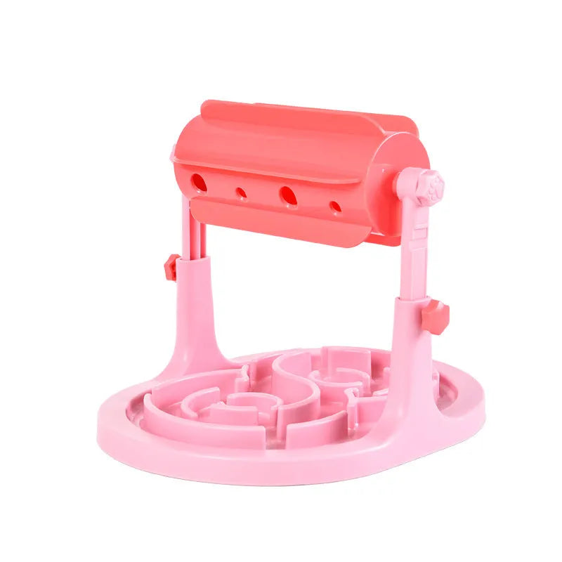 Blue adjustable height interactive pet puzzle feeder bowl with raised food tray patterns