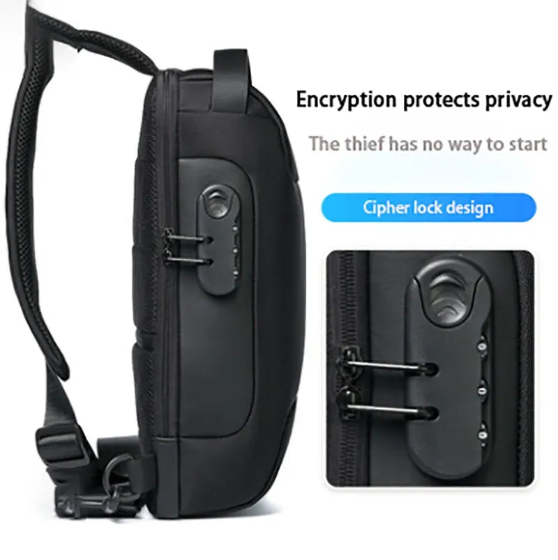 Waterproof Oxford cloth anti-theft shoulder bag showing organisational pockets and zipper closure