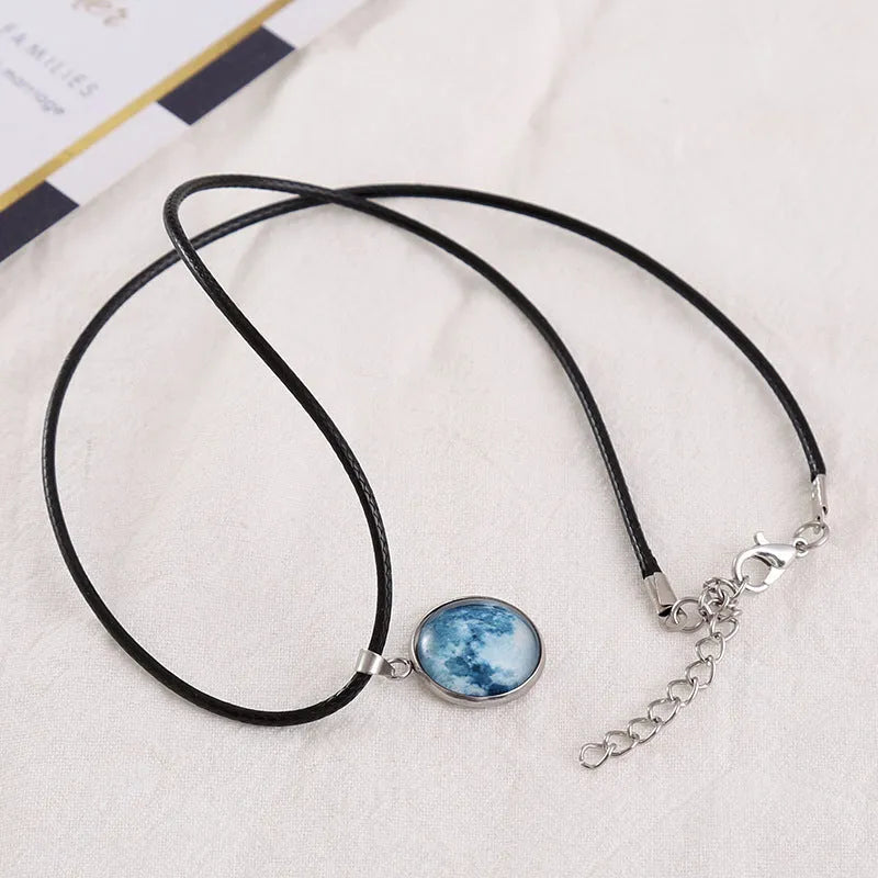 Luminous alloy pendant necklace with glass and coloured glaze Christmas moon night sky constellation design