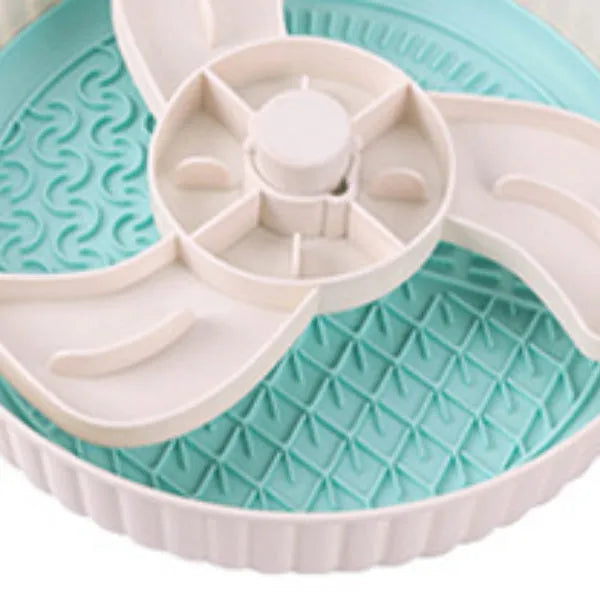 Pet feeding bowl with rotating game board and silicone anti-choke pad in various colour options
