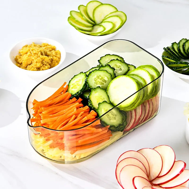 Transparent green multifunction vegetable cutter with stainless steel blades and 1.5L capacity chopping box