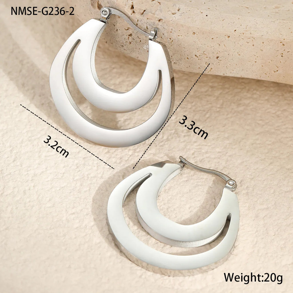 Geometric French earrings with circular ring design in gold and steel tone options
