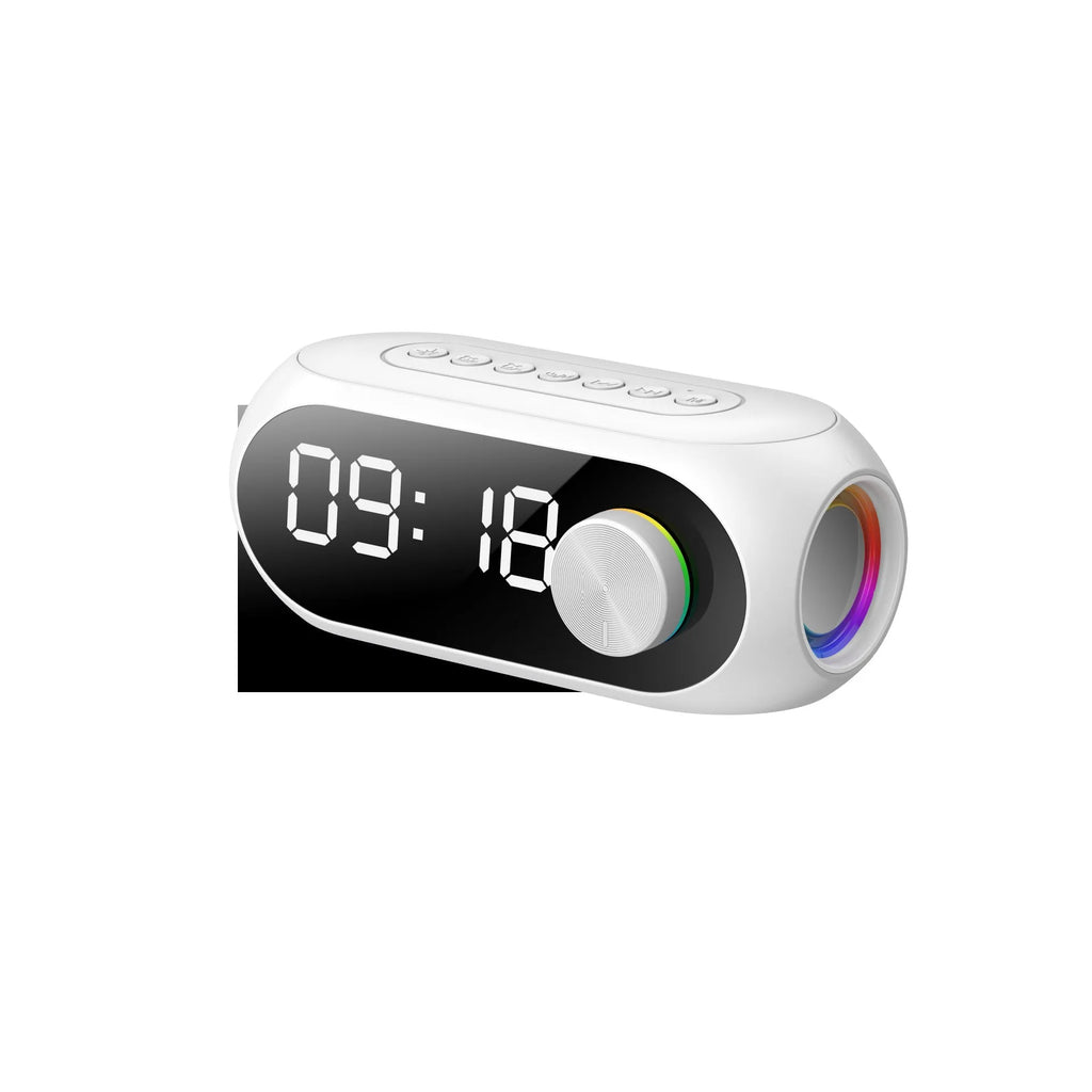 S8 Black portable mini Bluetooth speaker clock with extra bass and USB charging cable