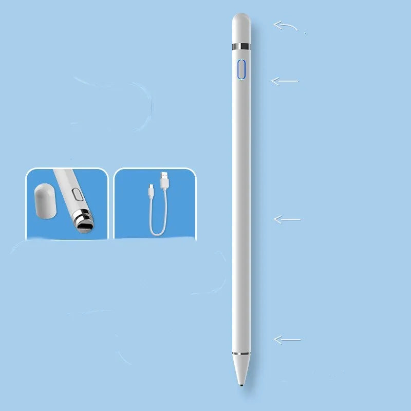 Active flat-panel touch magnetic rechargeable stylus for iPad and Android tablets showing power display