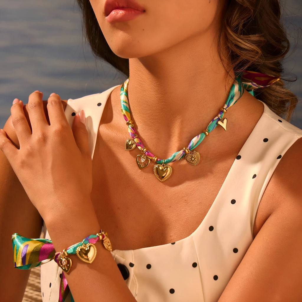 Gold-plated stainless steel necklace and bracelet set with geometric pendant on regular chain