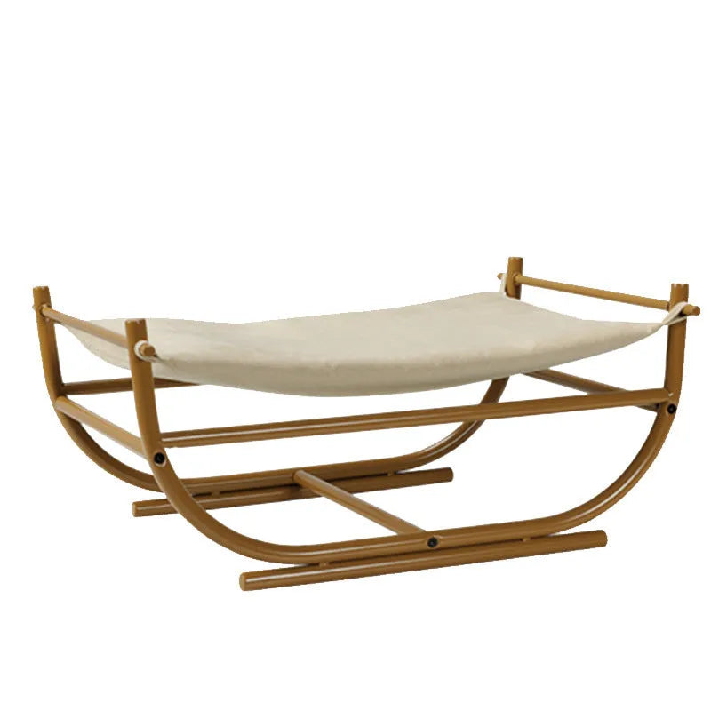 Iron cat hammock pet sofa bed in milk tea colour on a white background, semicircle design