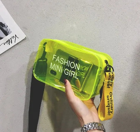 Transparent square jelly crossbody bag with adjustable strap in various colour options