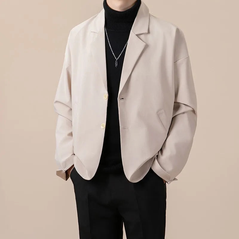 Men's casual loose suit jacket in polyester blend fabric available in four colours