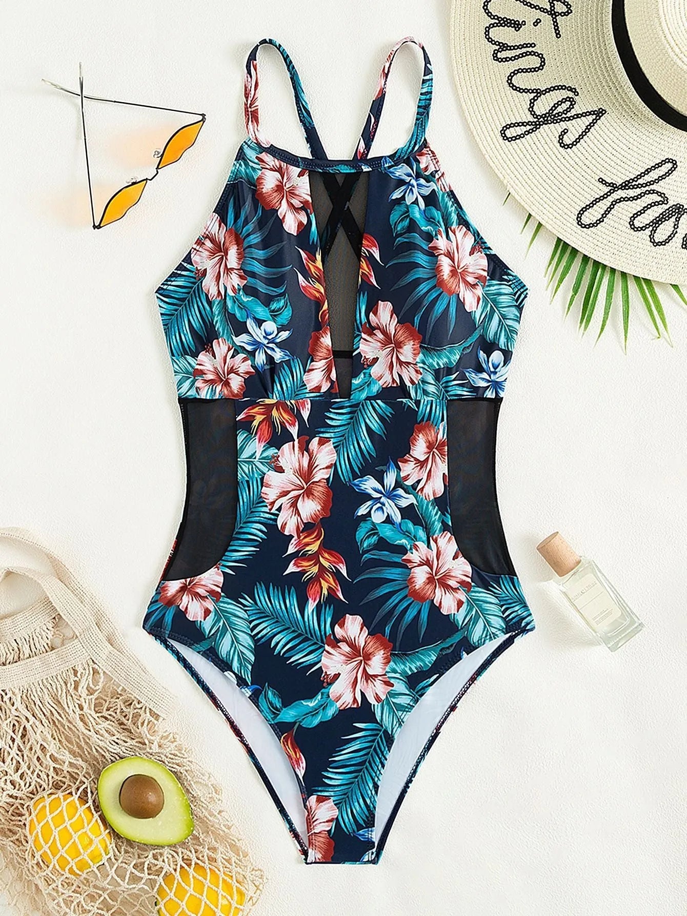 Women's deep V-neck one-piece swimsuit in European American style with polyester construction