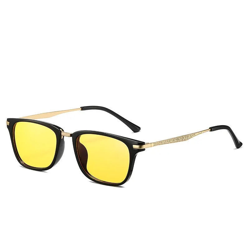 Full frame anti-blue light glasses for men, square shape, TR90 frame, yellow film PC lens, retro style
