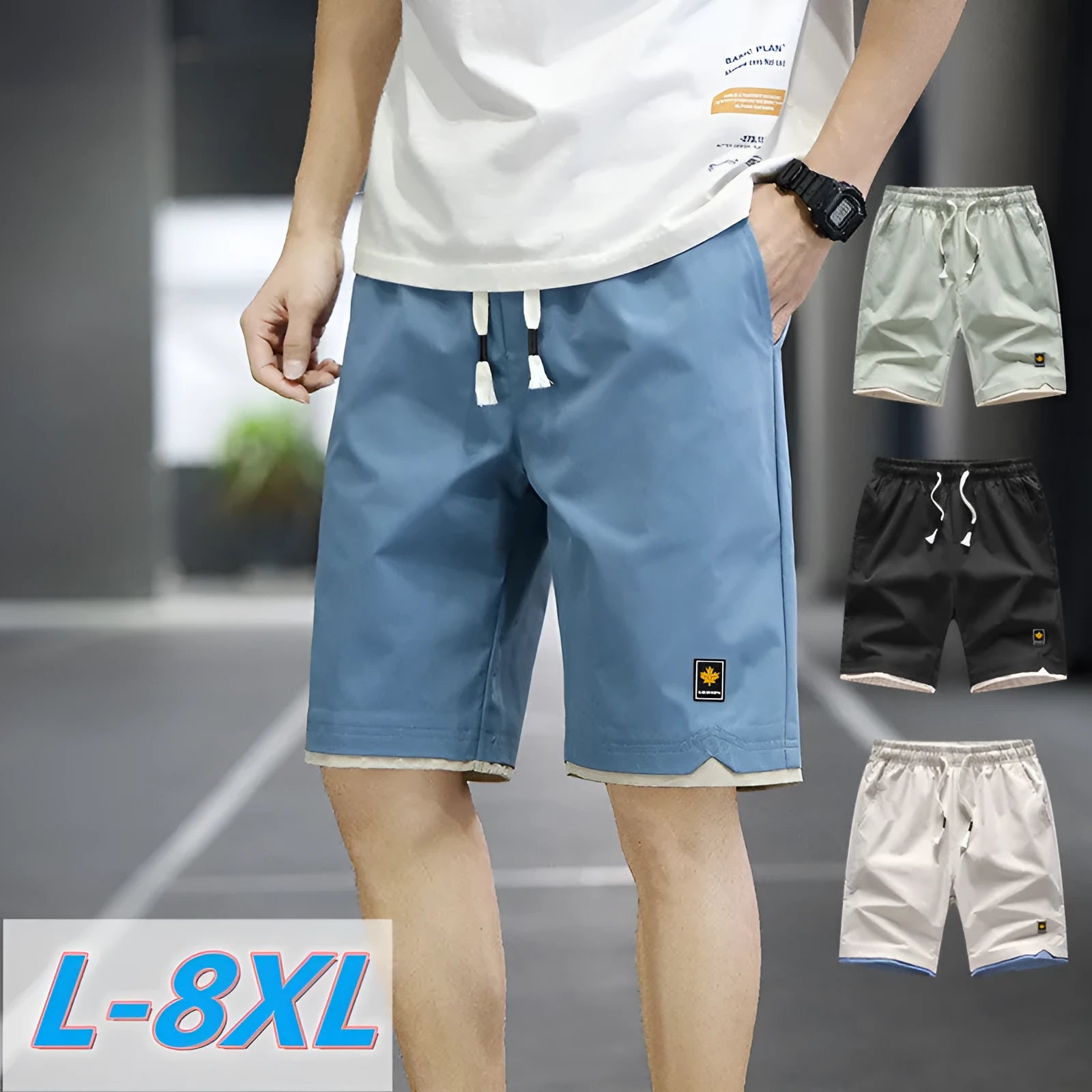 Korean style loose straight fit casual beach shorts in green colour
