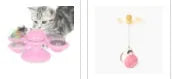 Cat rotating windmill toy with suction base on floor, two transparent bins, luminous ball, teeth grinding function, blue yellow green colour