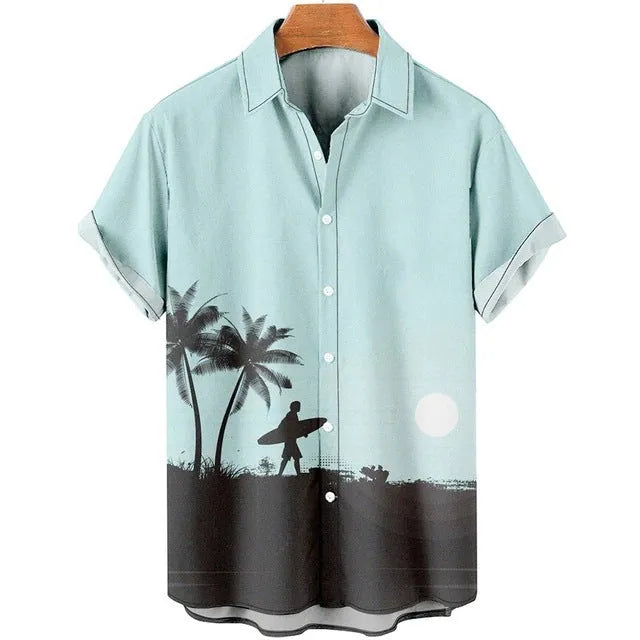 Men's slim fit short sleeve shirt with a colourful 3D printed floral pattern on polyester fabric