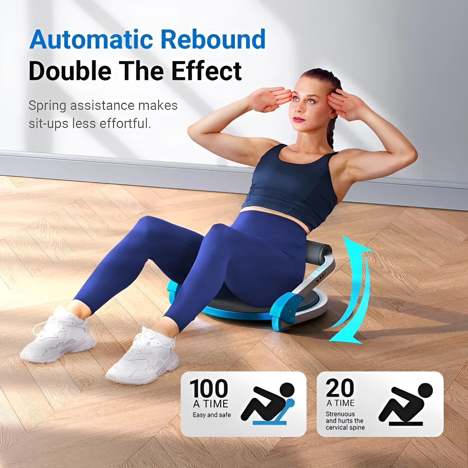 A compact red or sky blue multifunctional abdominal exercise device for home and office fitness.