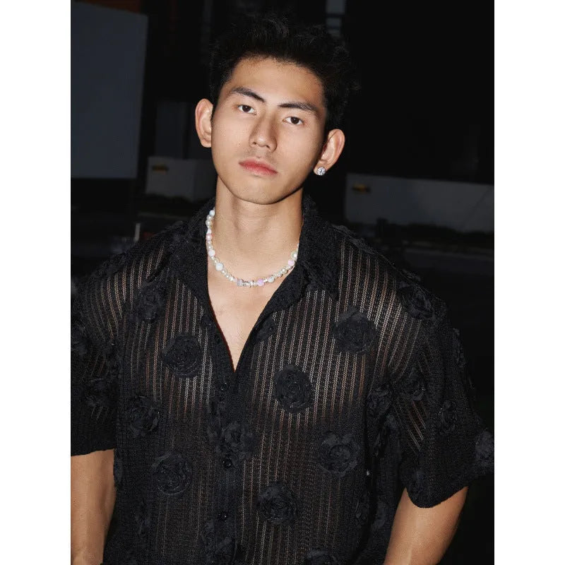 Heavy industry floral print loose fit shirt for plus size men in polyester blend fabric