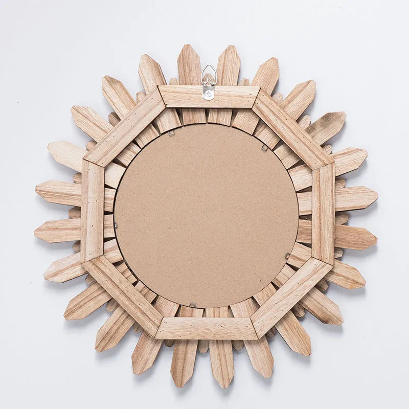 European-style solid wood hanging mirror in baked colour finish on wall