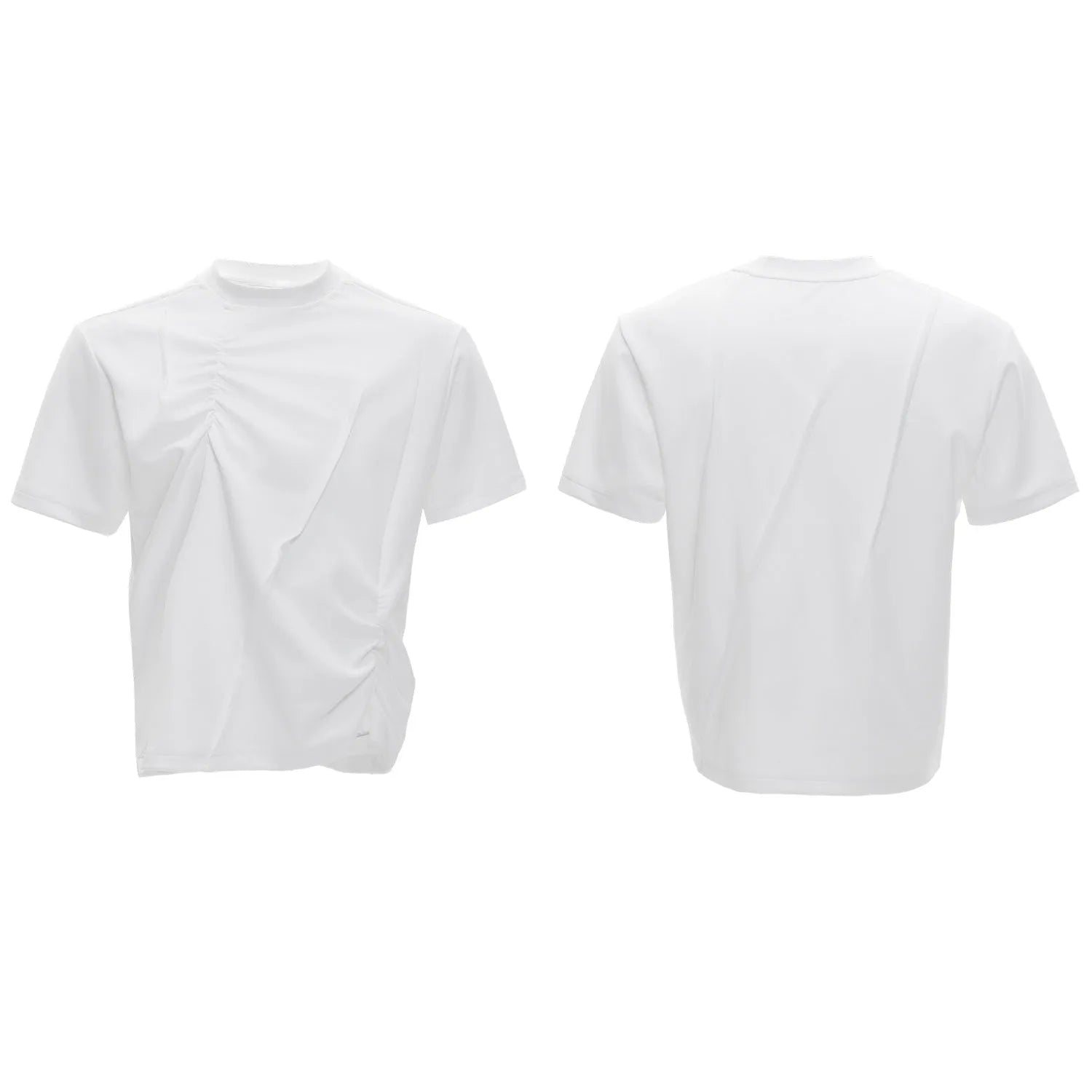Man wearing a black cotton t-shirt with textured 3D pleating and a round neck