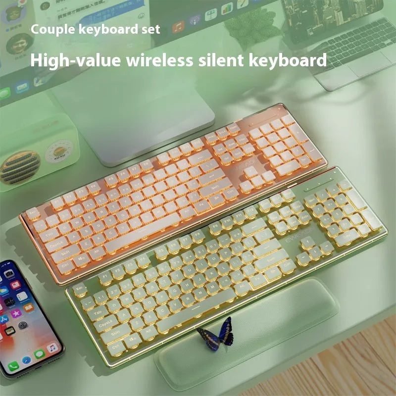 Prewalker V3 silent keyboard and mouse set in retro green colour on a desk.