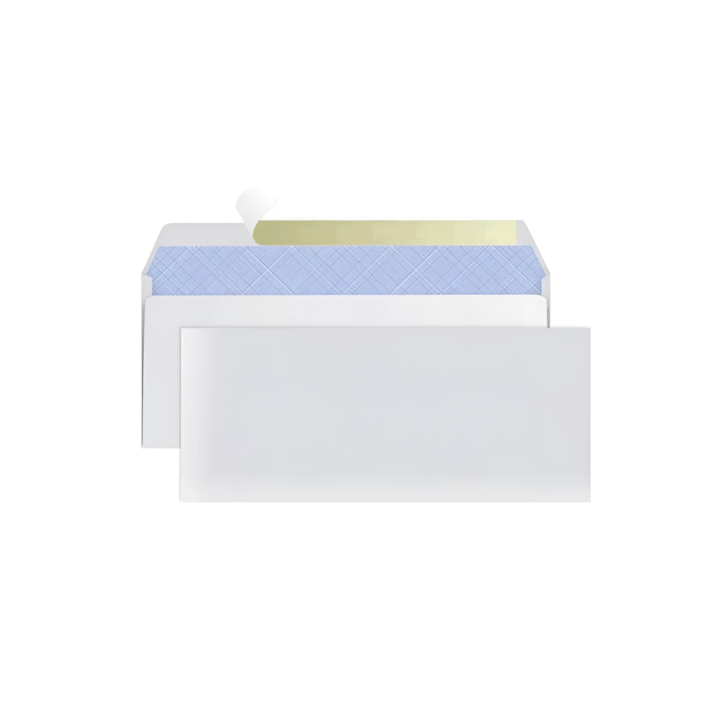 Blue confidential security envelope showing tamper-evident self-adhesive seal and 105x240mm dimensions
