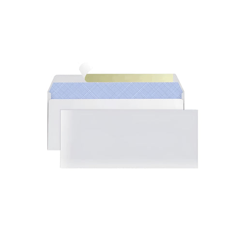 Blue confidential security envelope showing tamper-evident self-adhesive seal and 105x240mm dimensions