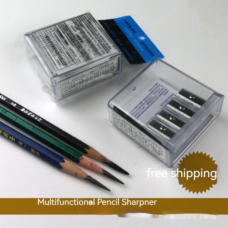 Geometric four-hole pencil sharpener with replaceable blades and screwdriver for creative art use