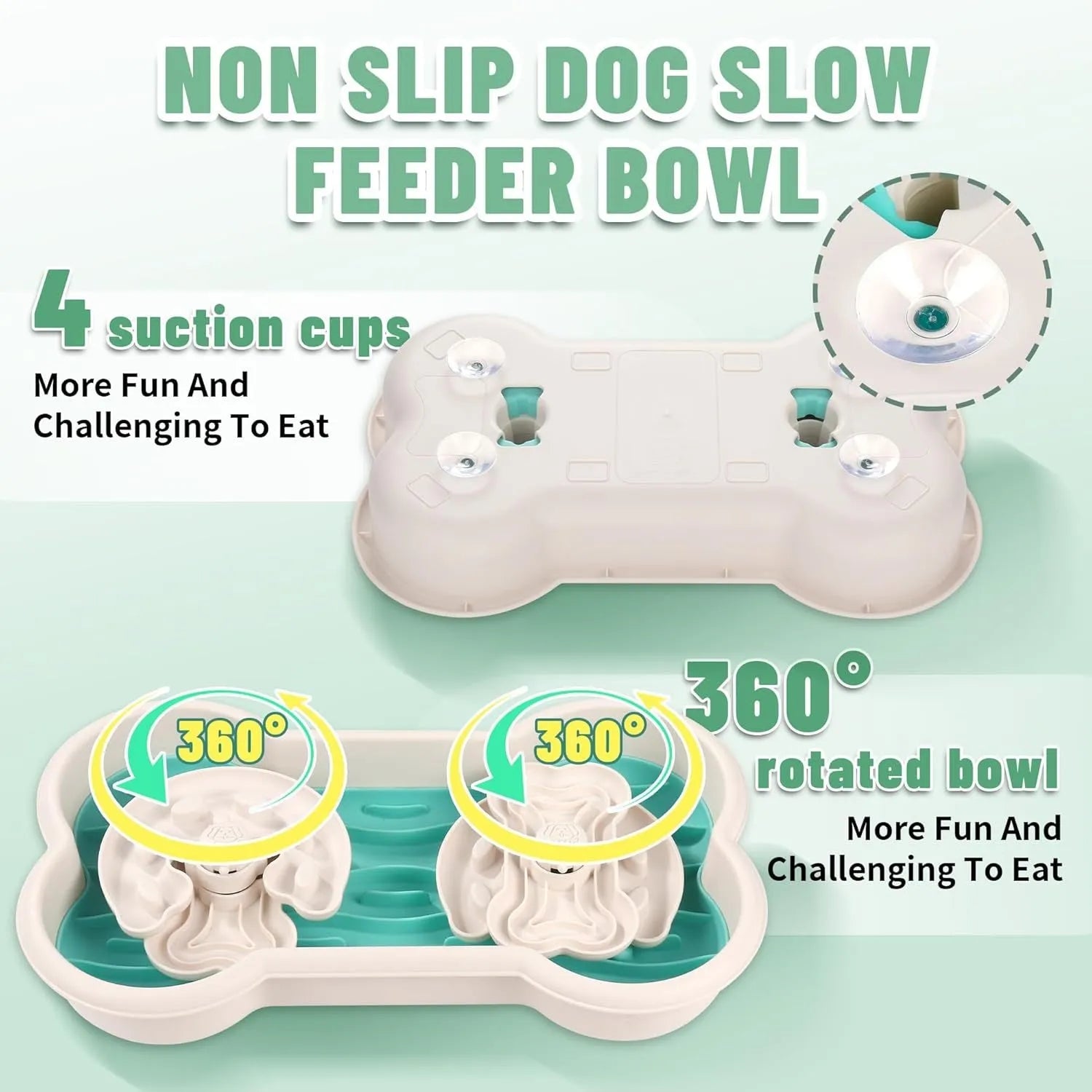 Large green slow feeder dog bowl with three separable puzzle trays for extended feeding time