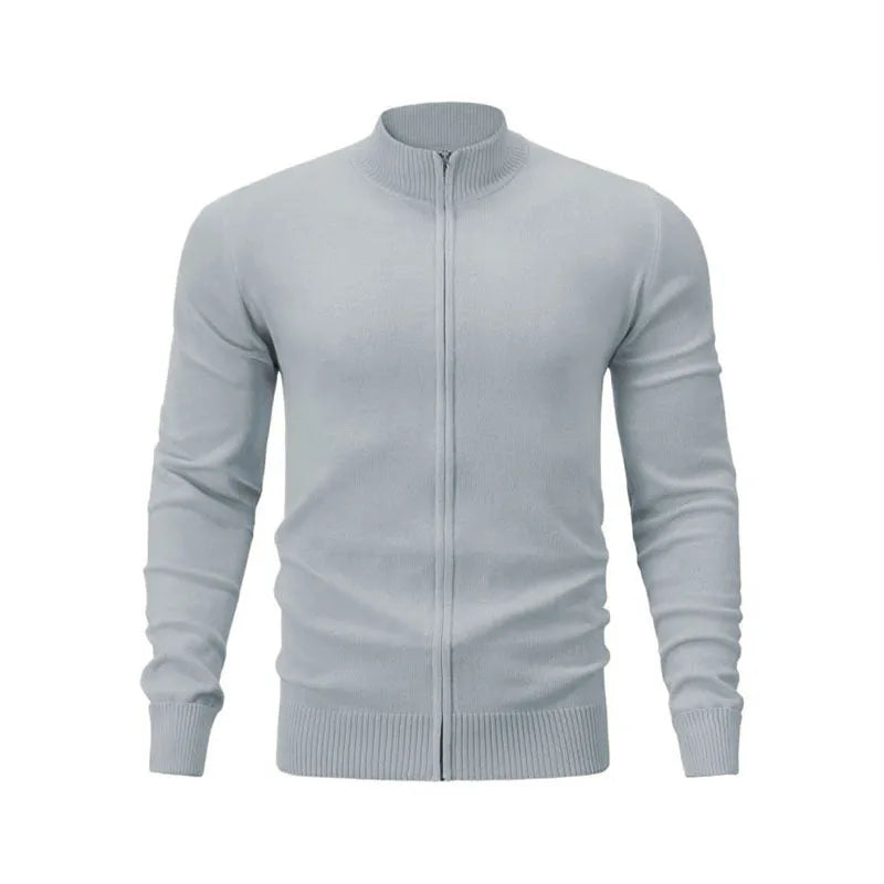 Men's cotton zip-up hoodie with stand collar in loose fit casual style