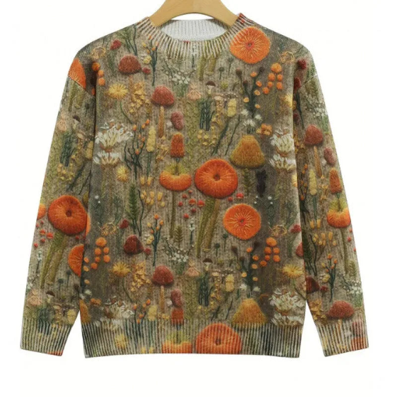 Little Flower digital printed round neck polyester sweater shown in one of twelve available colours.