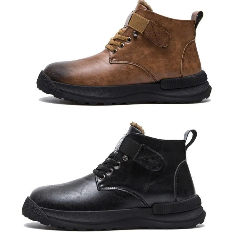 Martin Boots men's high-top platform boots in black or brown with artificial PU upper and rubber sole