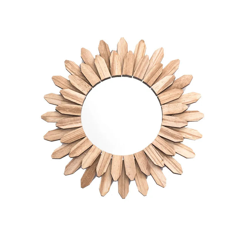 European-style solid wood hanging mirror in baked colour finish on wall