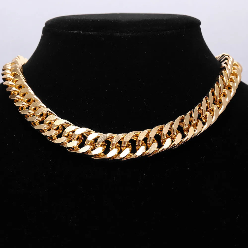 Gold-coloured thick chain necklace for women, measuring 32cm in length.