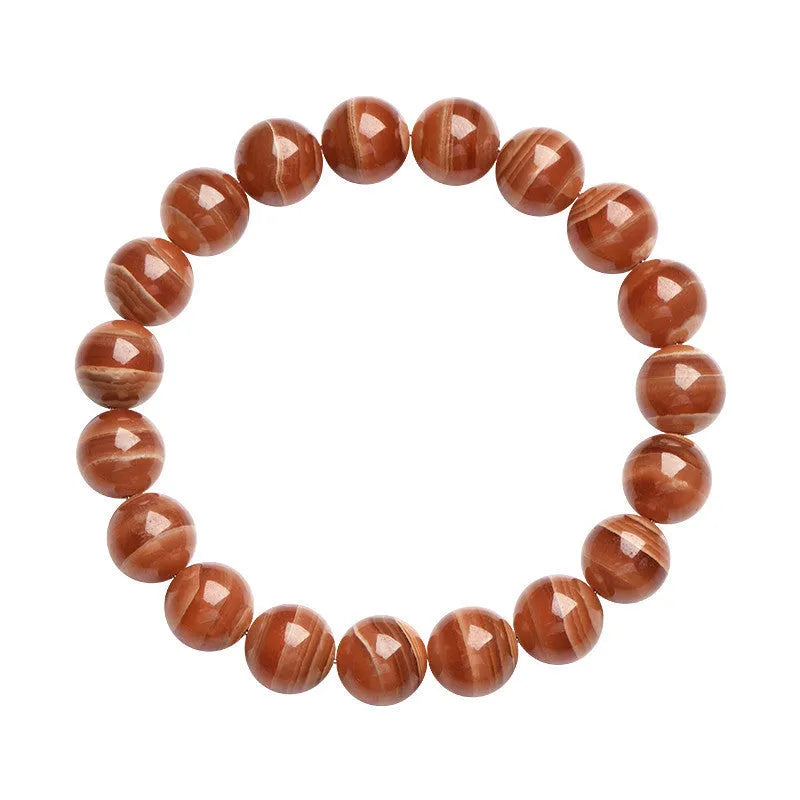Natural Old Mine Rhodochrosite round bead bracelet with Ruyi elements in 6mm or 8mm bead options