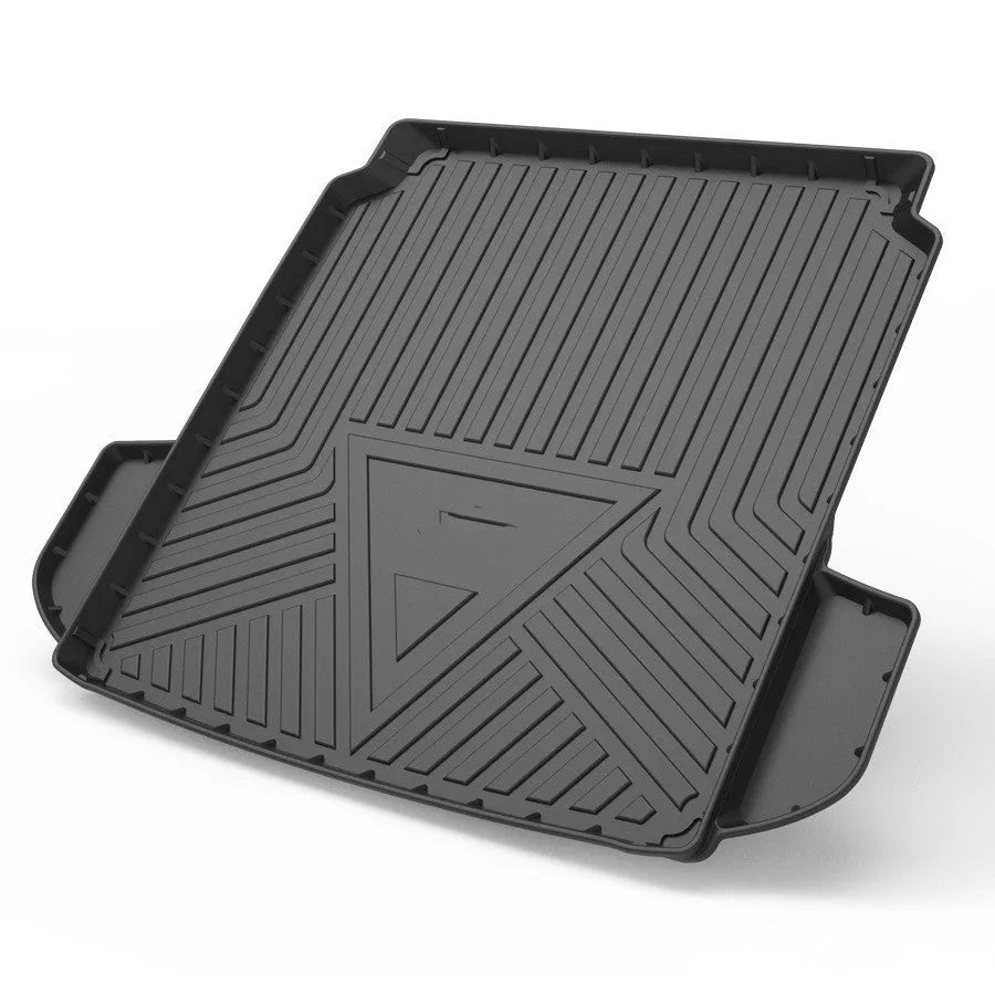 Black carbon fibre pattern TPE trunk liner pad for car boot floor protection.