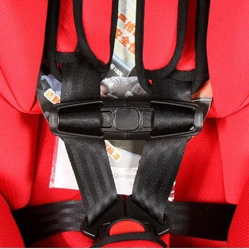 Black nylon seat belt buckle clip for 5-point child car seat harnesses, measuring 14.5cm long.