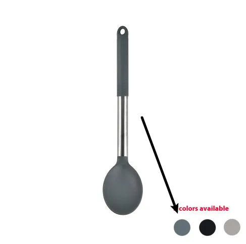 12 piece silicone kitchen utensil set with rotating storage bucket in black, dark grey or khaki colours