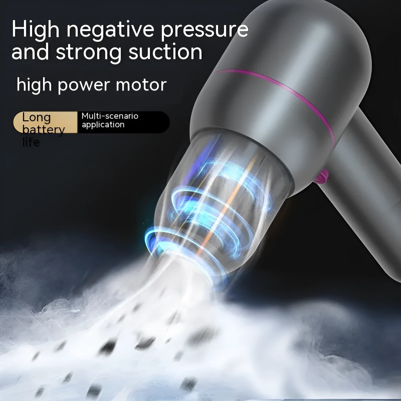 XC-06 Gray handheld portable car cleaner with rechargeable battery and multiple nozzle attachments