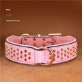 Leather dog collar with metal rivets in black, chocolate, or pink for large breed training